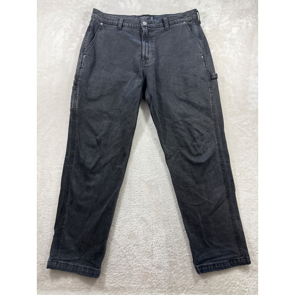 Abercrombie Mens Athletic Loose Vintage Stretch Black Jeans 34x32 Meas: 36x30